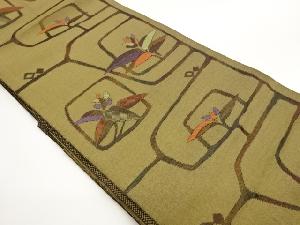 花葉に幾何学模様織出し名古屋帯